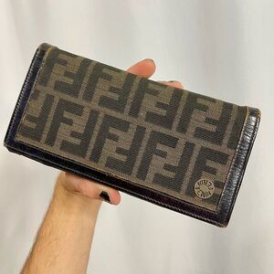 Fendi | classic vintage 'Zucca' monogram brown canvas leather long bifold wallet
